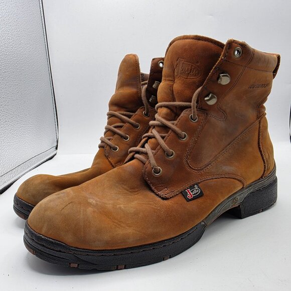 Justin Mens Size 9 D Brown Work Boots Waterproof Outdoors Casual Walking - Picture 4 of 13